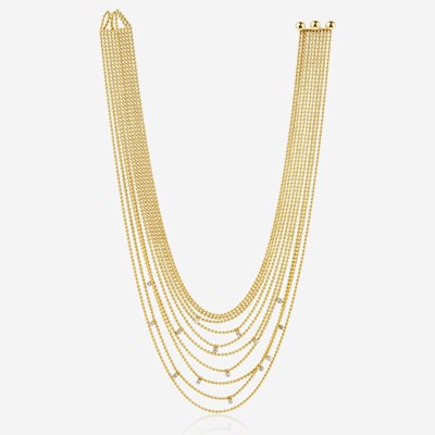 Lot 125 - An 18K Yellow Gold and Diamond Bead Link Necklace