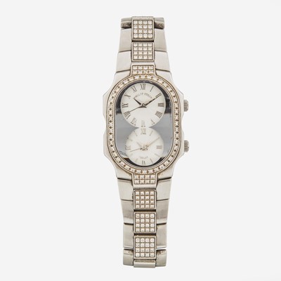 Lot 63 - A Philip Stein Teslar Dual Time Zone Diamond Bracelet and Bezel Watch