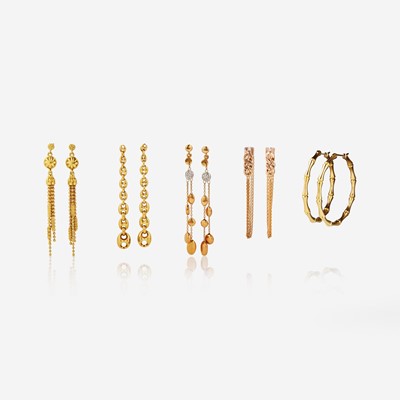 Lot 154 - A Collection of Designer Gold Earrings