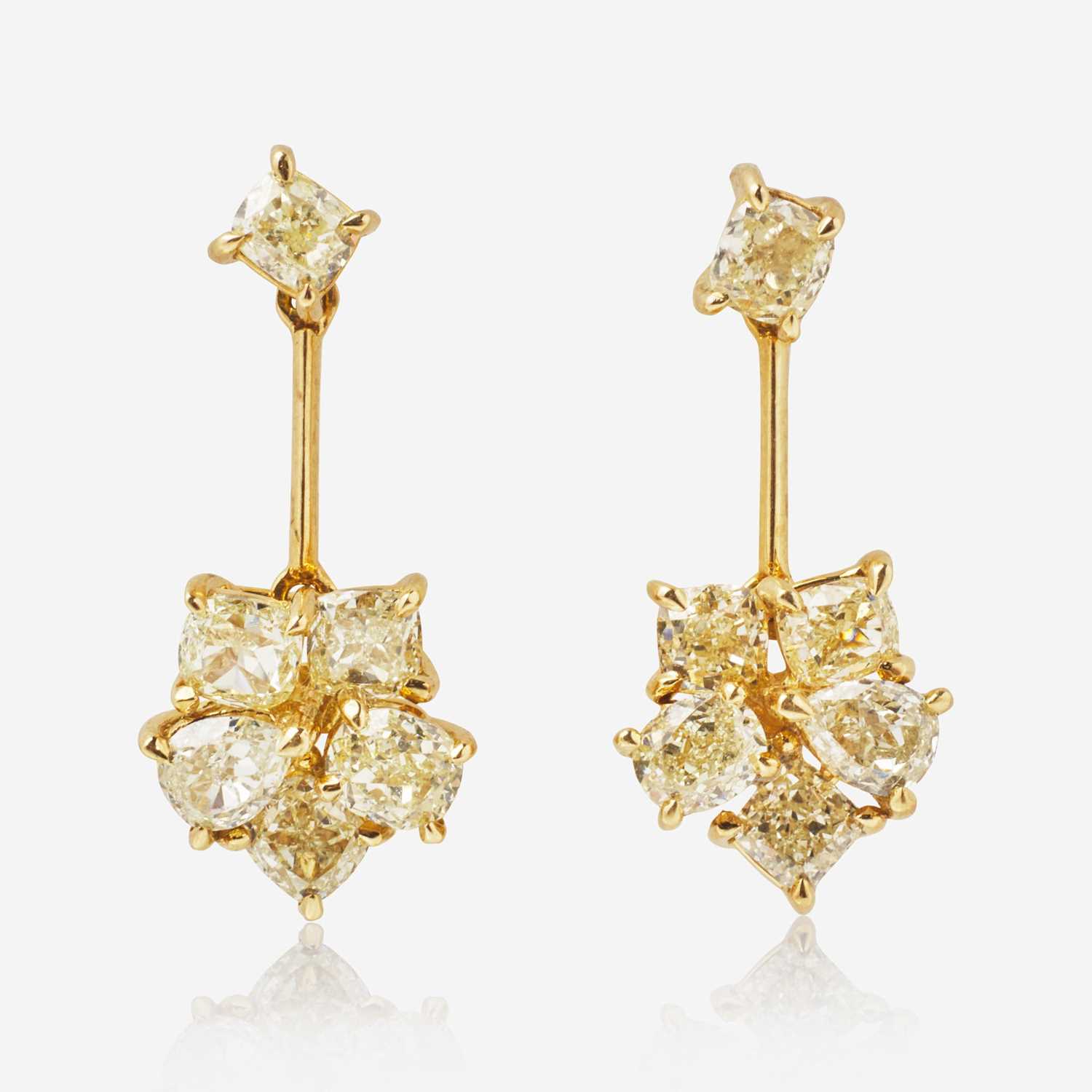 Lot 16 - A Pair of 18K Yellow Gold and Diamond Earrings