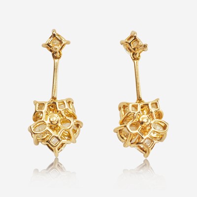 Lot 16 - A Pair of 18K Yellow Gold and Diamond Earrings