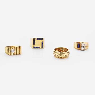 Lot 163 - A Collection of Four Men's Yellow Gold and Gemstone Rings