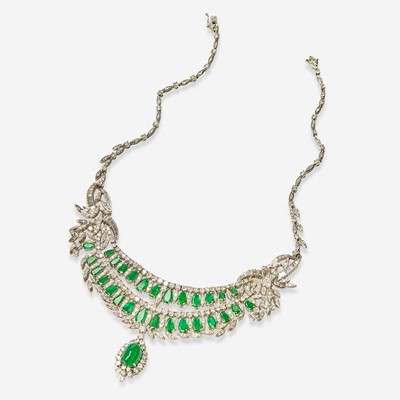 Lot 36 - A Platinum, Emerald, and Diamond Necklace