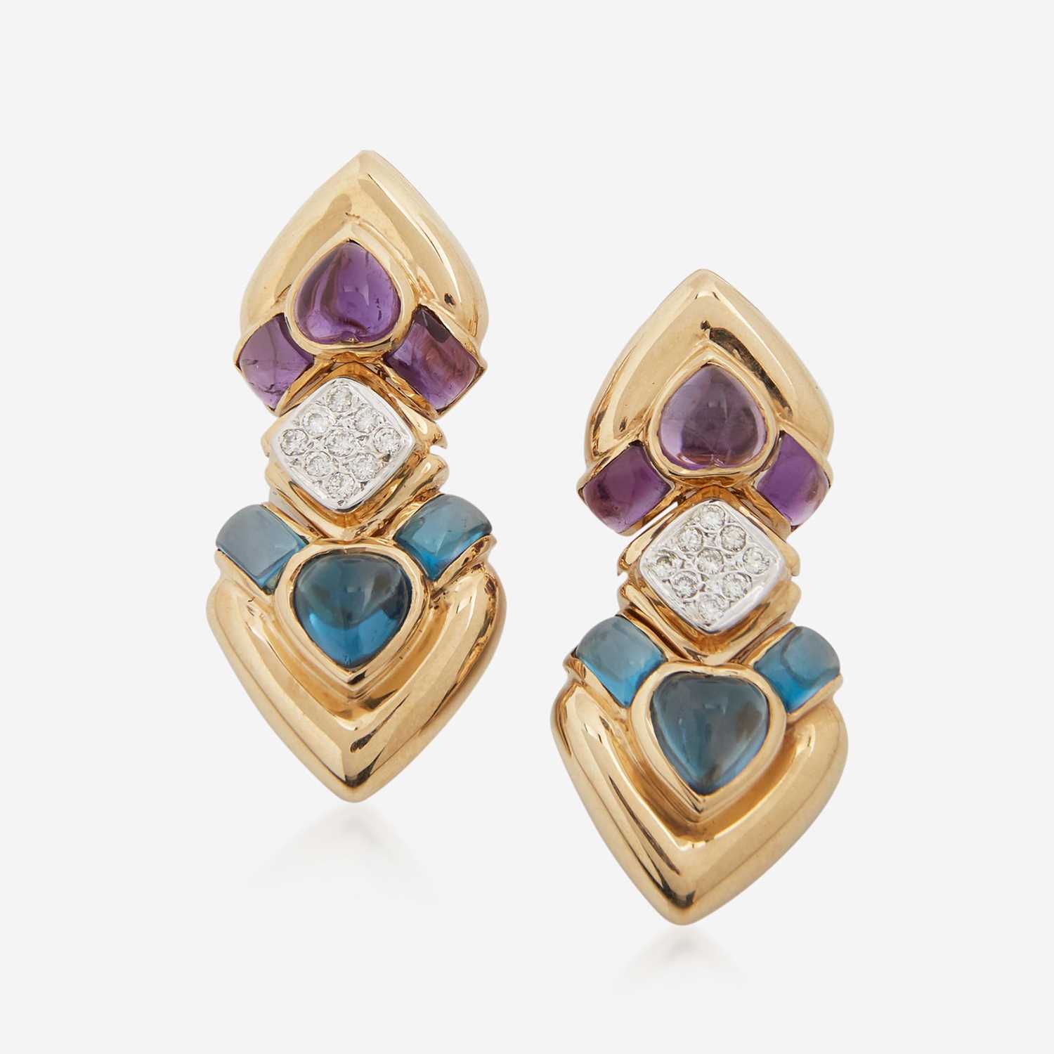 Lot 34 - A Pair of 14K Yellow Gold and Gemstone Earrings