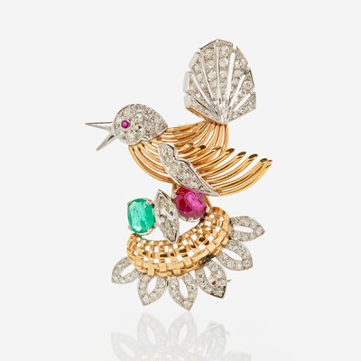 Lot 87 - A Bird Brooch with Diamonds, Rubies, and Emeralds