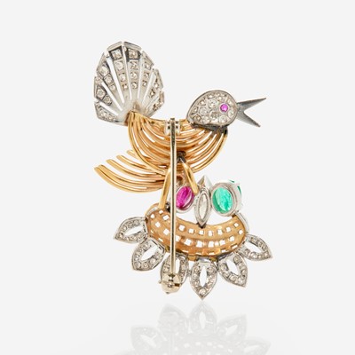 Lot 87 - A Bird Brooch with Diamonds, Rubies, and Emeralds