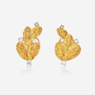 Lot 103 - A Pair of 18K Yellow Gold and Diamond Ear Clips