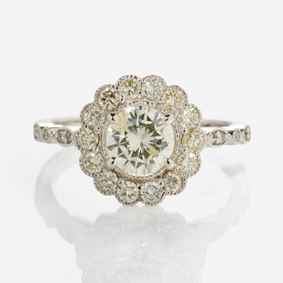 Lot 57 - A Diamond and 18K White Gold Ring