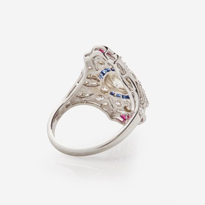 Lot 8 - A Diamond, Sapphire, Ruby and 18K White Gold Ring
