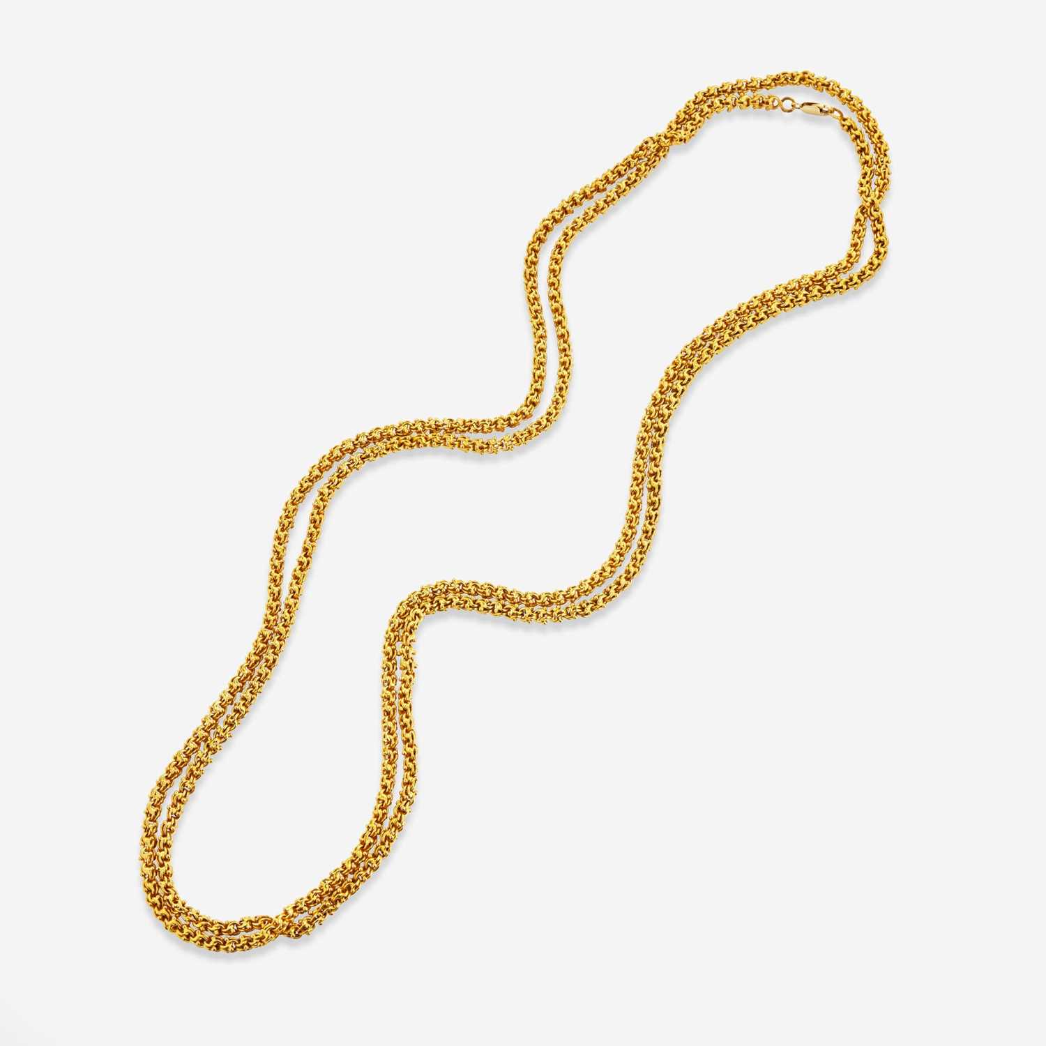 Lot 7 - An 18K Yellow Gold Long Chain Necklace