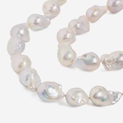 Lot 38 - A Pair of Matching 14K White Gold and Baroque Pearl Necklaces