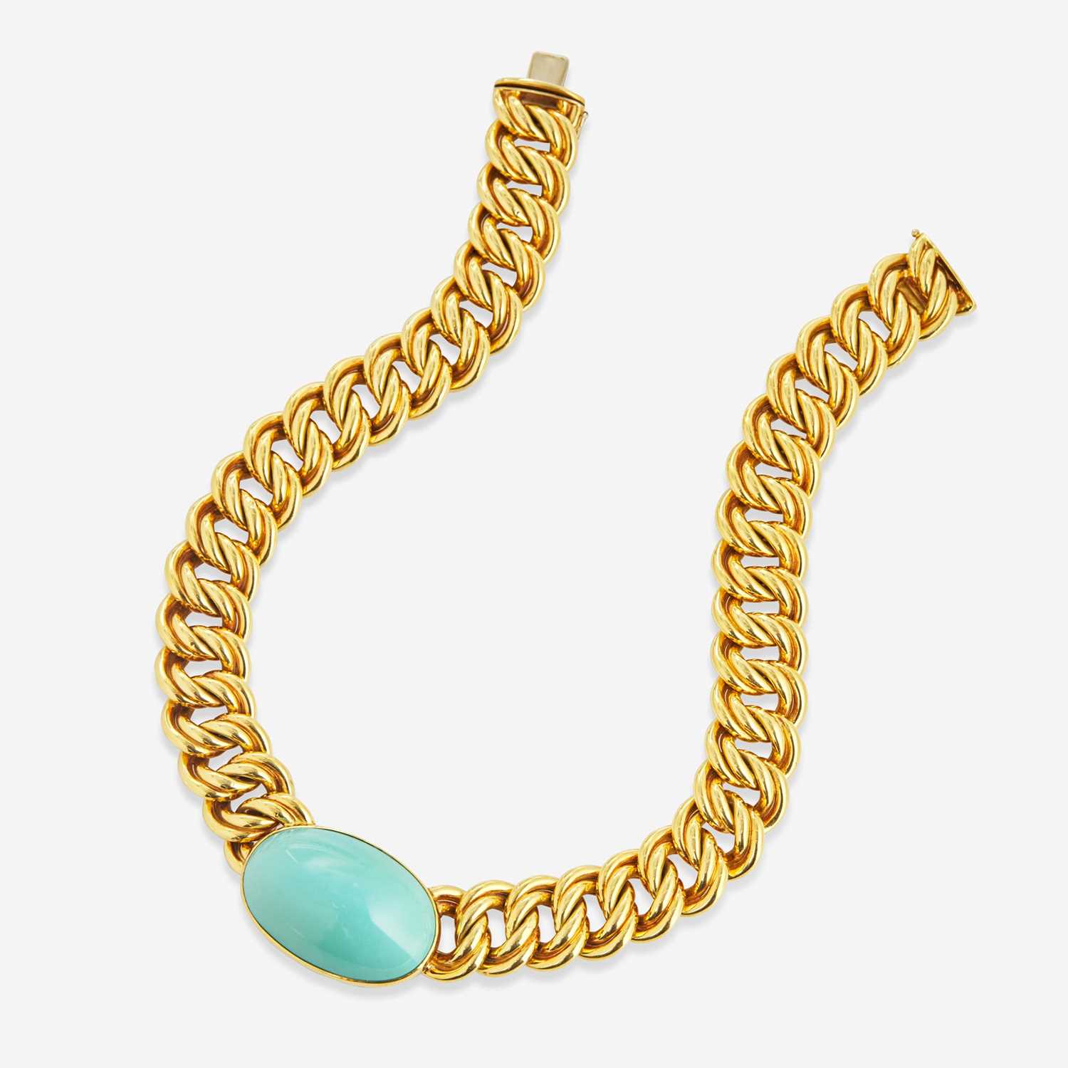 Lot 39 - An 18K Yellow Gold and Turquoise Necklace