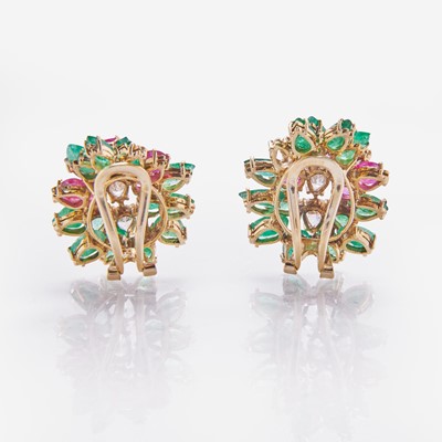 Lot 23 - A Pair of 14K Yellow Gold and Gemstone Ear Clips