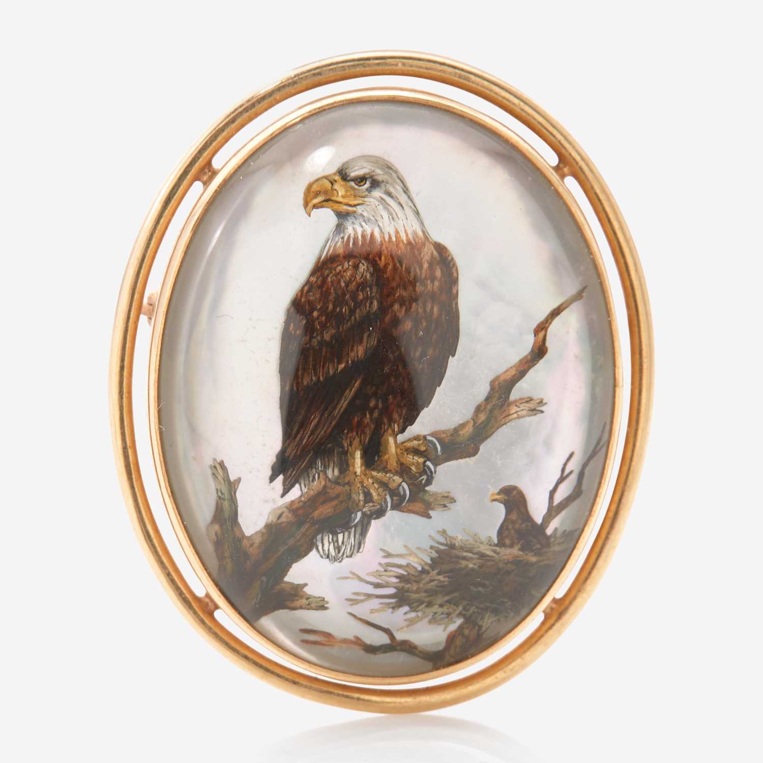 Lot 15 - A 14K Yellow Reverse-Painted Gold Bald Eagle Pin