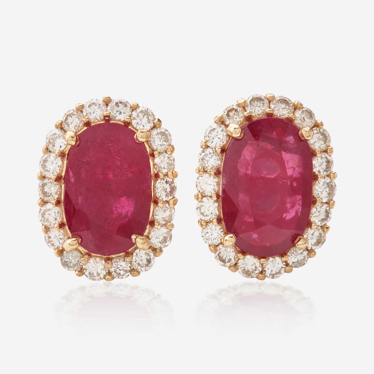 Lot 24 - A Pair of 18K Gold, Ruby, and Diamond Earrings