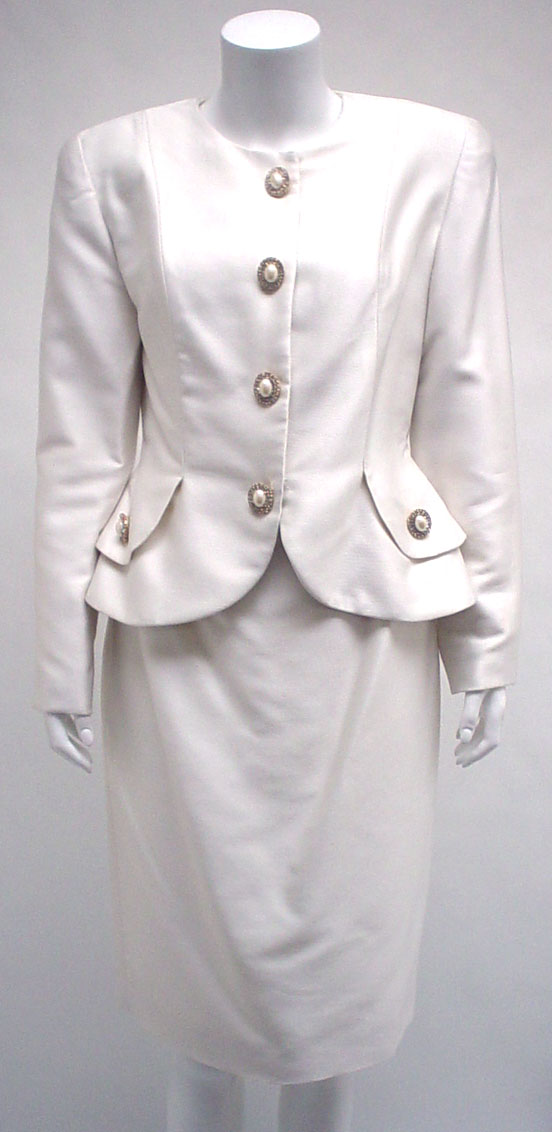 Lot 84 - Pierre Balmain formal white silk skirt suit