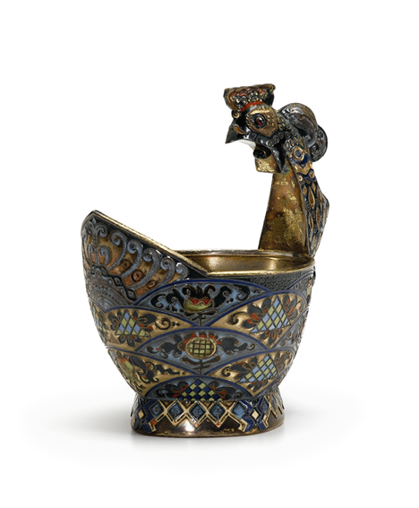 Lot 863 - Large Russian shaded enamel and silver-gilt kovsh