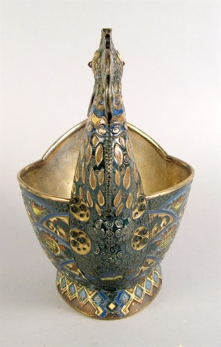 Lot 863 - Large Russian shaded enamel and silver-gilt kovsh