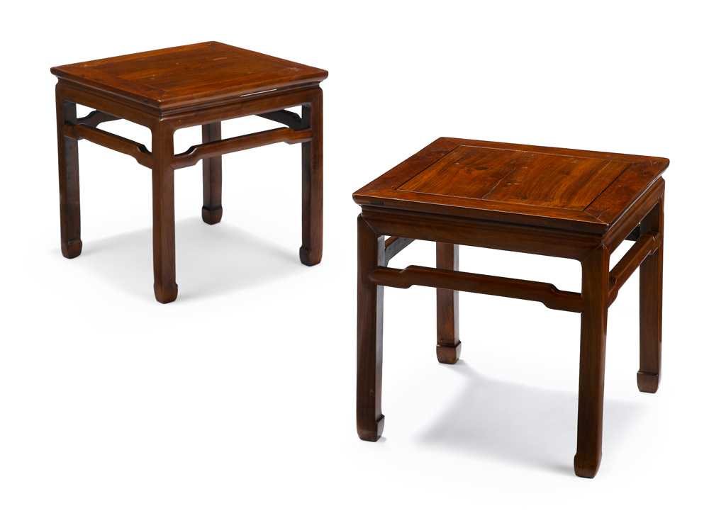 Lot 130 - Chinese hardwood square corner stools