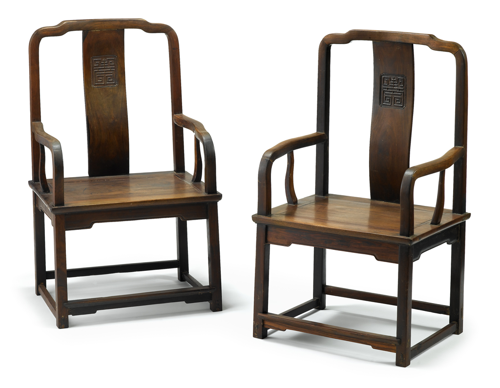 Lot 117 - Pair of Chinese carved hongmu chairs