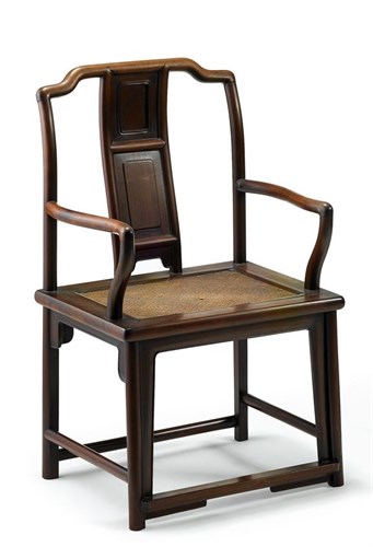 Lot 129 - Chinese carved hongmu and burlwood armchair