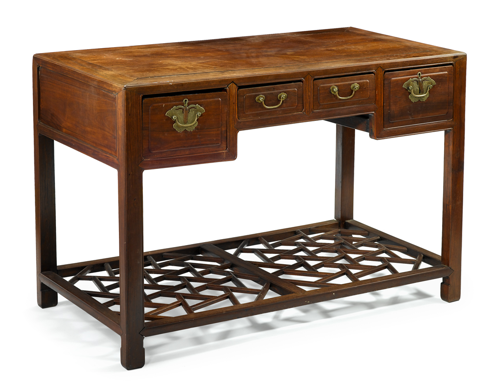 Lot 128 - Chinese mixed hardwood pedestal desk