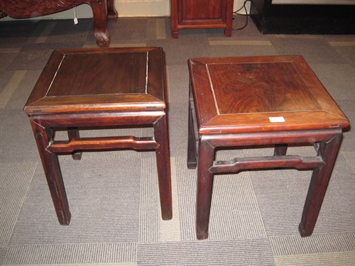 Lot 125 - Pair of Chinese carved hongmu stools
