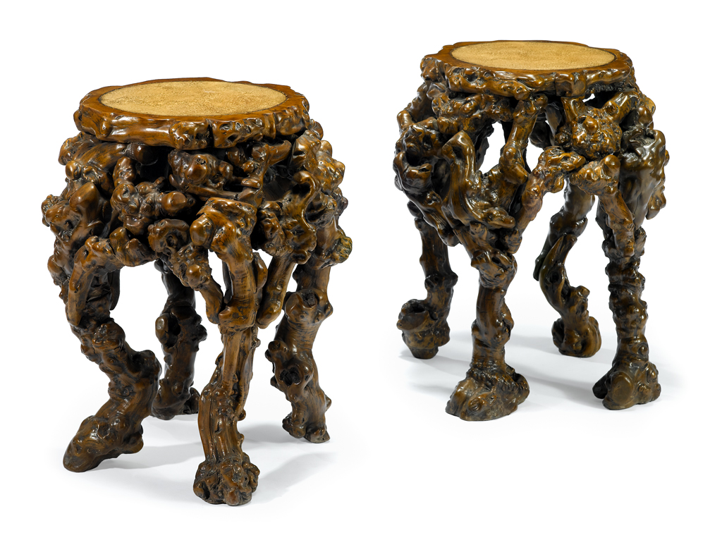 Lot 112 - Pair of Chinese rootwood stools