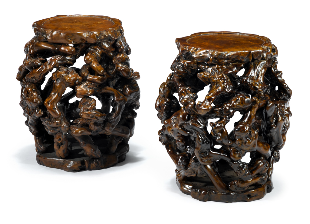 Lot 114 - Pair of Chinese rootwood stools