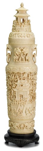 Lot 179 - Large and Impressive Chinese carved elephant ivory covered vase