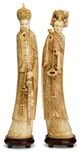 Lot 253 - Pair of Chinese elephant ivory figures