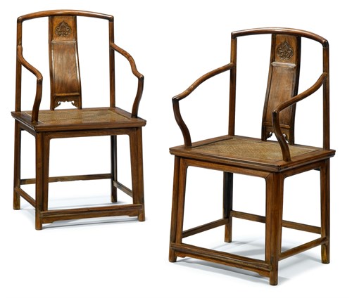 Lot 81 - Good pair of Chinese huanghuali armchairs