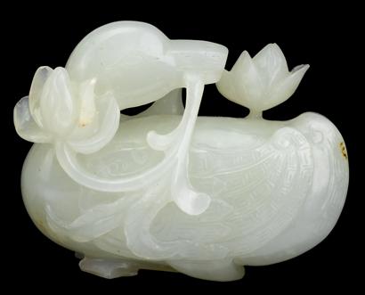 Lot 264 - Chinese white jade duck carving