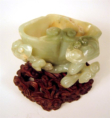 Lot 281 - Chinese celadon jade lingzhi-form brushwasher