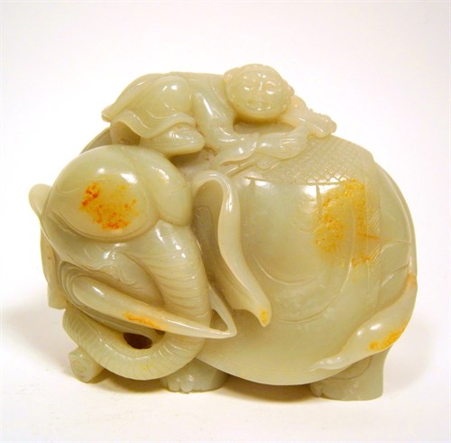 Lot 282 - Chinese celadon jade elephant carving