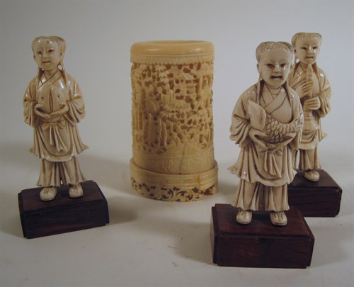 Lot 175 - Four Chinese elephant ivory carvings