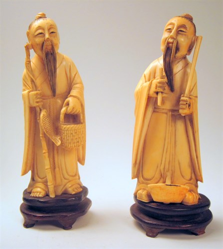 Lot 231 - Pair of Chinese elephant ivory figures
