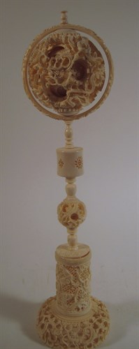 Lot 243 - Chinese carved elephant ivory puzzle ball on stand