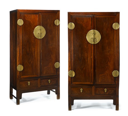 Lot 69 - Impressive Pair of Chinese mixed hardwood cabinets