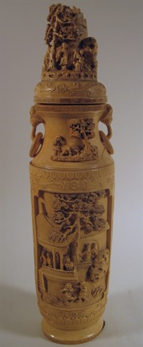 Lot 244 - Large Chinese carved elephant ivory covered vase