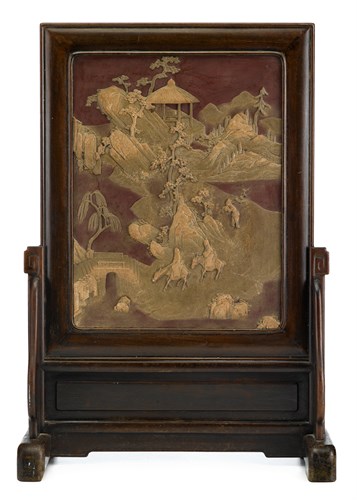 Lot 72 - Large Chinese carved duan and hardwood table screen