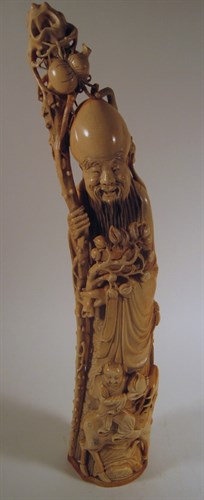 Lot 214 - Chinese carved elephant ivory figure of Shoulao