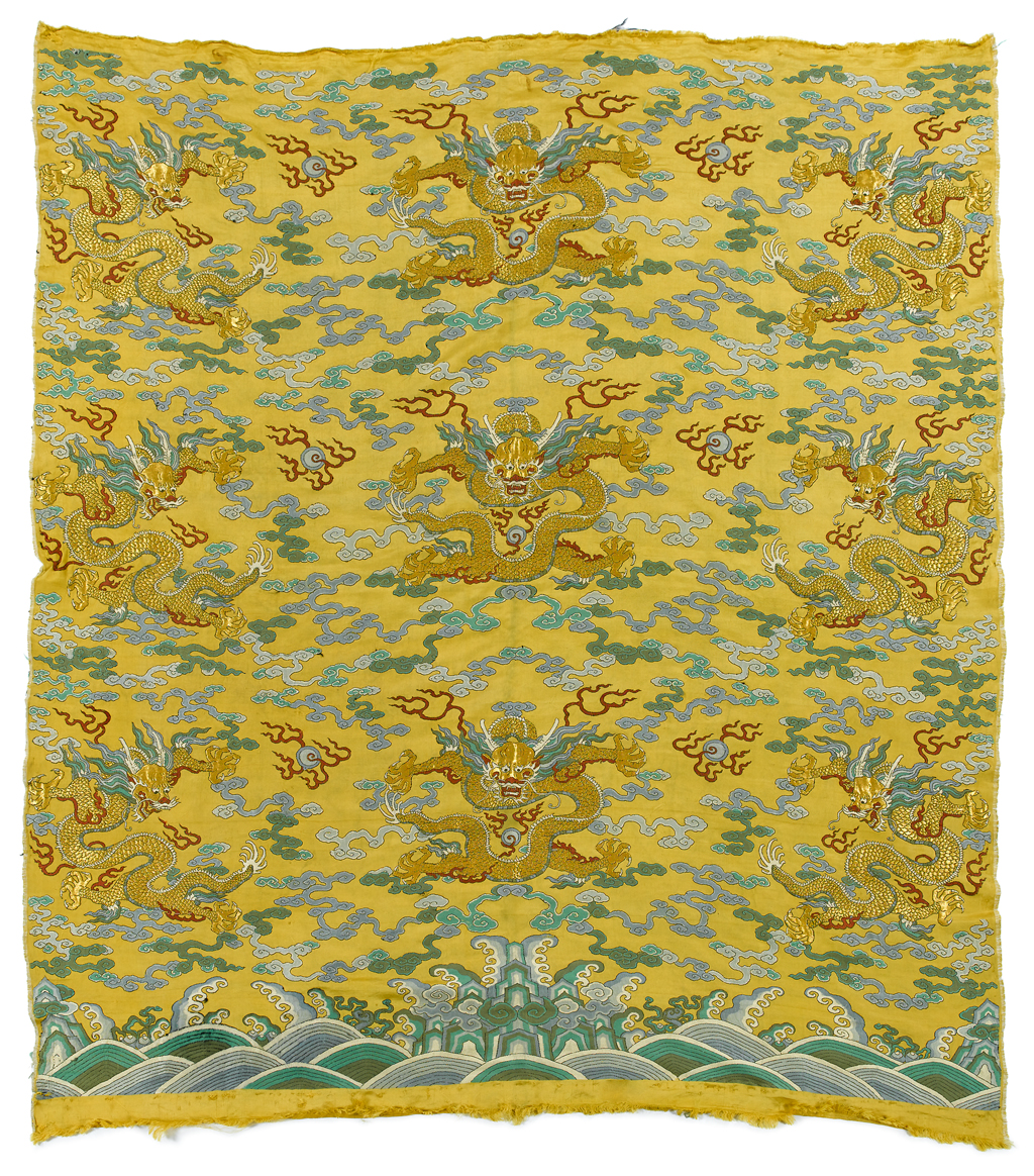 Lot 144 - Chinese yellow silk embroidered panel