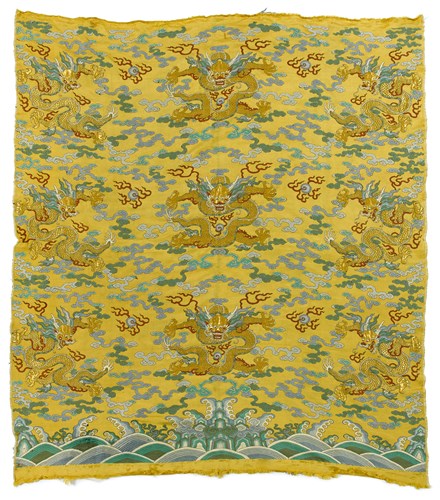 Lot 144 - Chinese yellow silk embroidered panel
