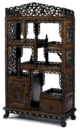 Lot 138 - Chinese carved hongmu display cabinet