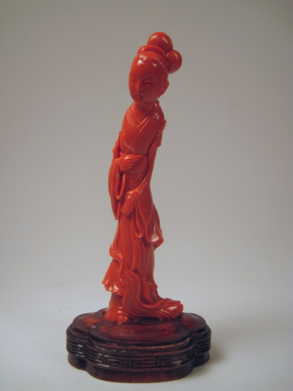 Lot 168 - Chinese red coral meiren figure