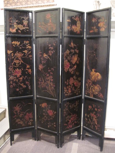 Lot 95 - Chinese carved lacquer eight panel screen