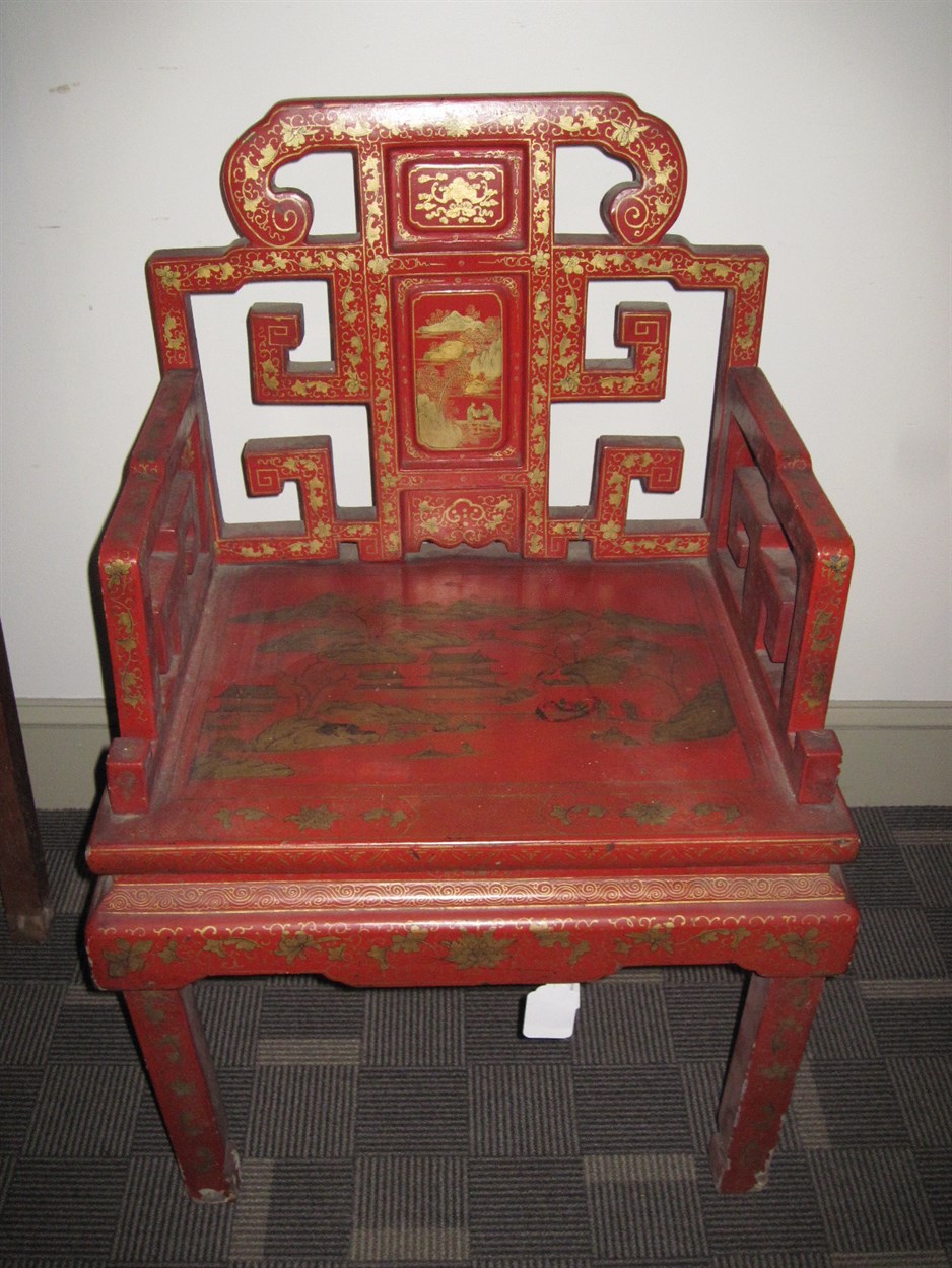 Lot 94 - A Chinese red and gilt lacquered armchair