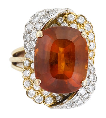 Lot 35 - Yellow gold, orange topaz and diamond ring