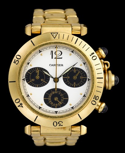 Lot 71 - Gentleman's 18 karat yellow gold chronograph wristwatch, Cartier